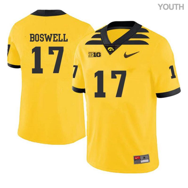 Youth Iowa Hawkeyes NCAA #17 Cedric Boswell Yellow Authentic Nike Alumni Stitched College Football Jersey RH34F55HI